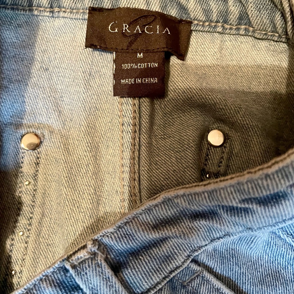 Gracia Blue Jean Shorts with Studded Detail Size M - Picture 3 of 5